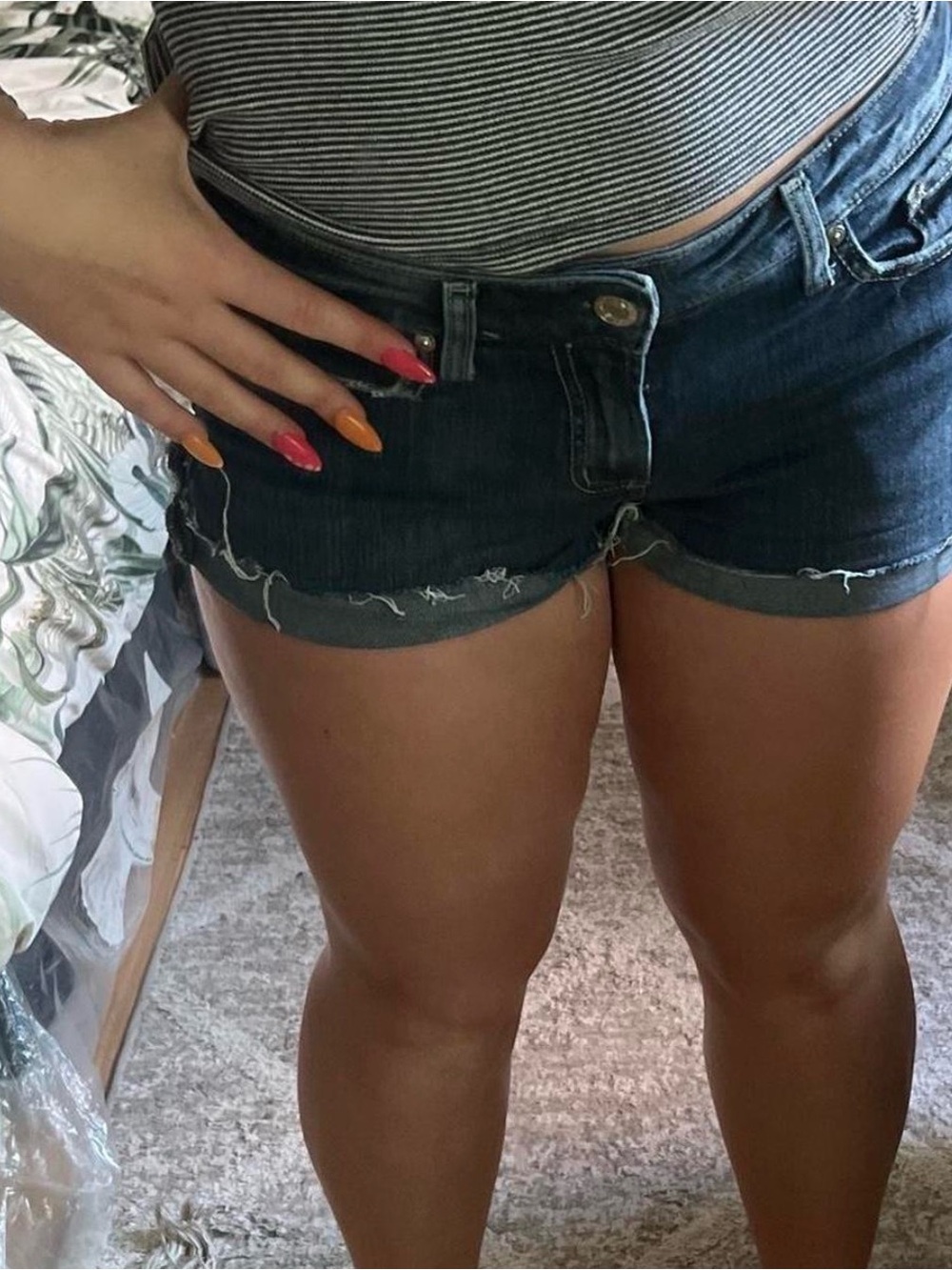 Silver Jeans Dark Blue Distressed Denim Shorts